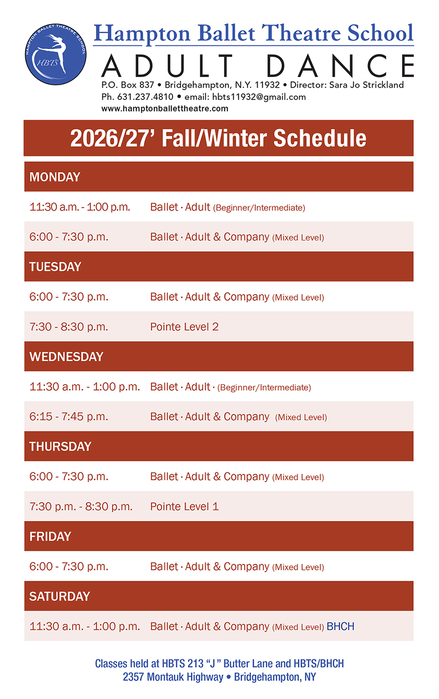 Hampton Ballet Theatre School Adult Schedule
